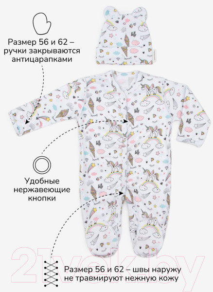 Изображение товара Комплект одежды для малышей Amarobaby Nature / AB-OD23-3101N/0680-62 (розовый/единороги, р.62-68)