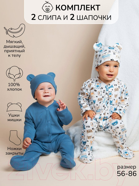 Изображение товара Комплект одежды для малышей Amarobaby Nature / AB-OD23-3101N/2082-74 (синий/мишки, р.74-80)