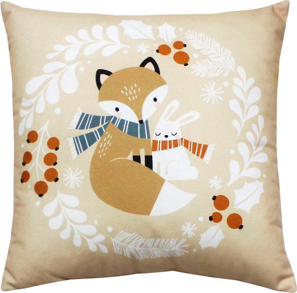 Изображение товара Подушка декоративная MATEX Winter. Лисичка и зайка в венке / 58-328 (белый/светло-коричневый/коричневый)