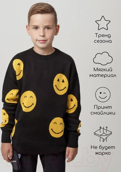Изображение товара Свитер детский Amarobaby Happy / AB-OD24-HAPPY26/09-146 (черный, р.146)