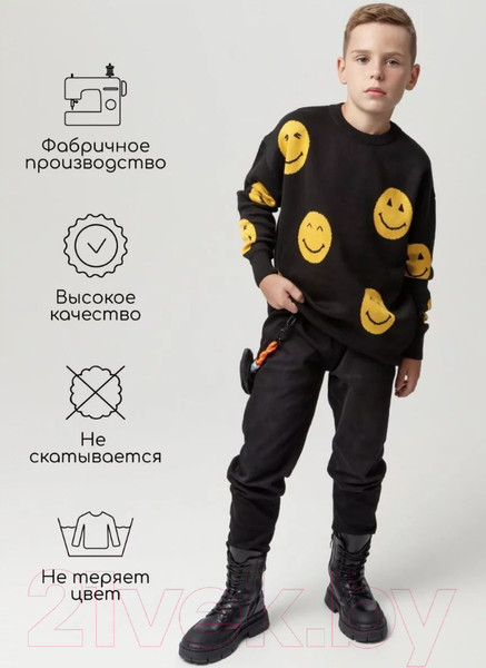 Изображение товара Свитер детский Amarobaby Happy / AB-OD24-HAPPY26/09-146 (черный, р.146)