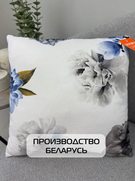 Изображение товара Подушка декоративная MATEX Concept Line. Серые пионы / 33-776 (белый/серый/синий)