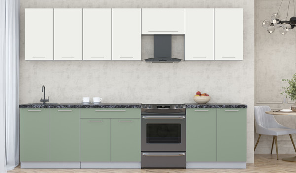 Изображение товара Кухонный гарнитур Интерлиния Мила Пластик 3.0 А (зефирный/полынь/кастилло темный)