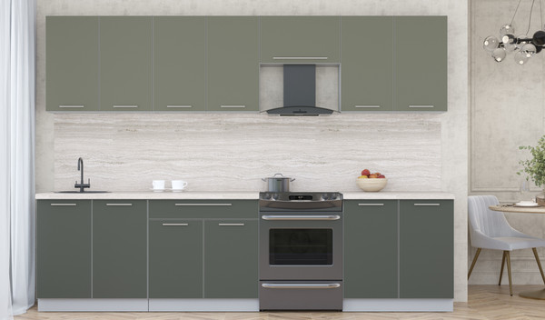 Изображение товара Кухонный гарнитур Интерлиния Мила Пластик 3.0 А (кварцевый/шторм/травертин серый)