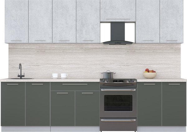 Изображение товара Кухонный гарнитур Интерлиния Мила Пластик 3.0 А (оксид светлый/шторм/травертин серый)