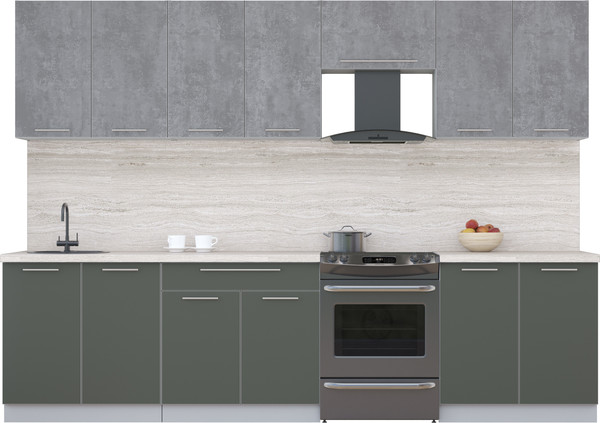 Изображение товара Кухонный гарнитур Интерлиния Мила Пластик 3.0 А (оксид темный/шторм/травертин серый)