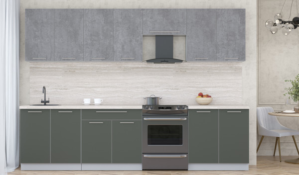 Изображение товара Кухонный гарнитур Интерлиния Мила Пластик 3.0 А (оксид темный/шторм/травертин серый)