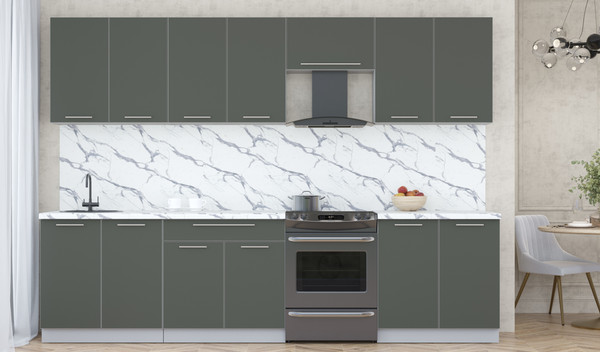 Изображение товара Кухонный гарнитур Интерлиния Мила Пластик 3.0 А (шторм/шторм/белый гранит)