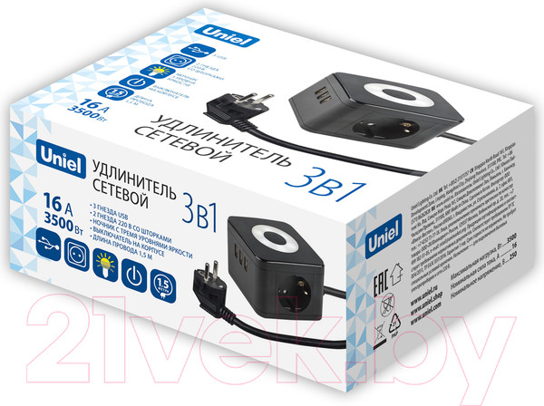 Изображение товара Удлинитель Uniel S-GCD2-1.5SBU / UL-00011250 (черный)