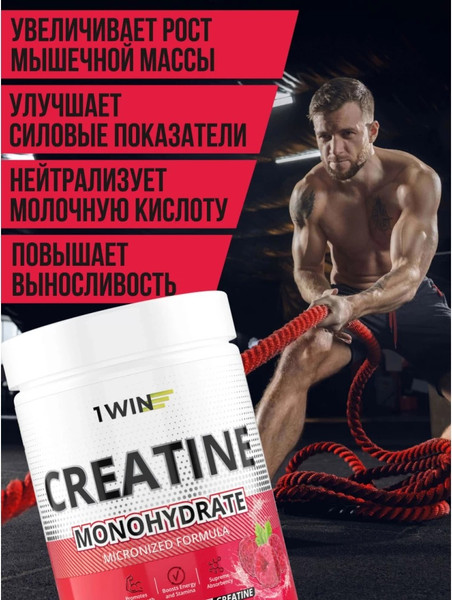 Изображение товара Креатин 1WIN Моногидрат (30 порций, 200г, малина)