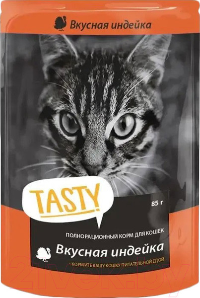 Изображение товара Влажный корм для кошек Tasty Cat с индейкой в желе (85г)