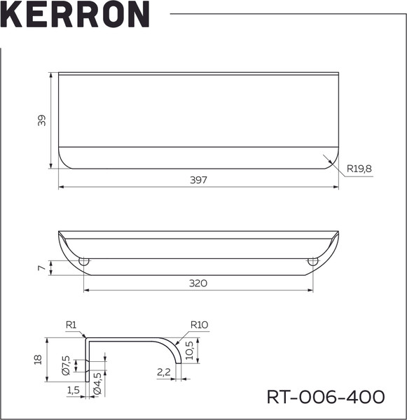 Изображение товара Ручка для мебели Kerron RT-006-400 SC (матовый хром)