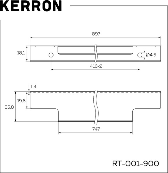 Изображение товара Ручка для мебели Kerron RT-001-900 BL (матовый черный)