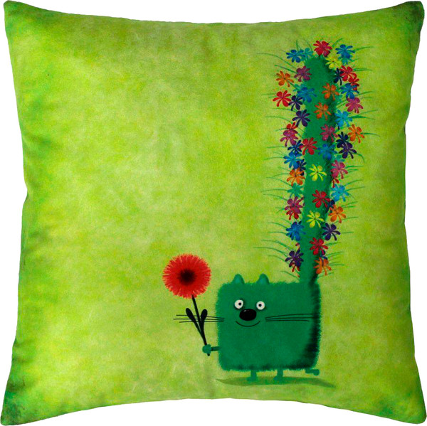 Изображение товара Подушка декоративная MATEX Kotoklism line. Хвост в цветах / 28-833 (зеленый)