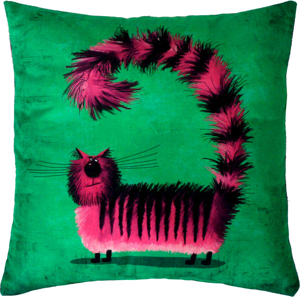 Изображение товара Подушка декоративная MATEX Kotoklism line. Малиновый кот / 28-918 (зеленый, малиновый)