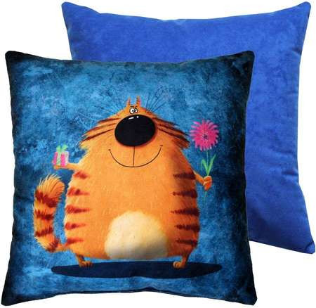 Изображение товара Подушка декоративная MATEX Kotoklism line. Подарок и цветок / 28-932 (синий/оранжевый)