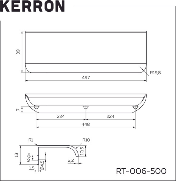 Изображение товара Ручка для мебели Kerron RT-006-500 BL (матовый черный)