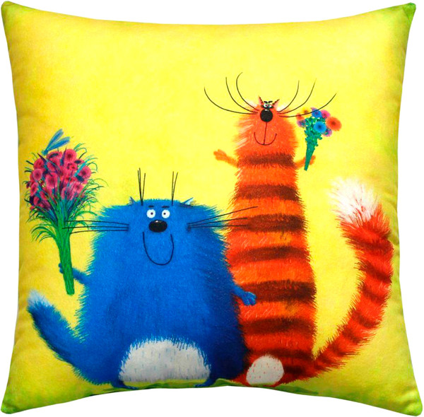 Изображение товара Подушка декоративная MATEX Kotoklism line. Товарищи / 52-074 (горчичный/синий)