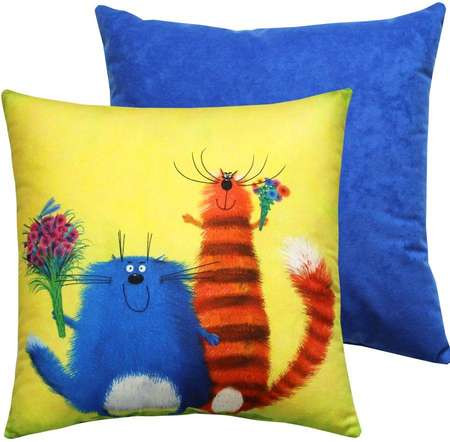 Изображение товара Подушка декоративная MATEX Kotoklism line. Товарищи / 52-074 (горчичный/синий)