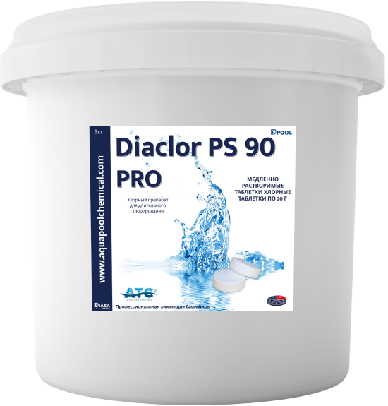Изображение товара Средство для бассейна дезинфицирующее ATC pool chemicals Diaclor медленнорастворимые хлорные таблетки по 200г (5кг)