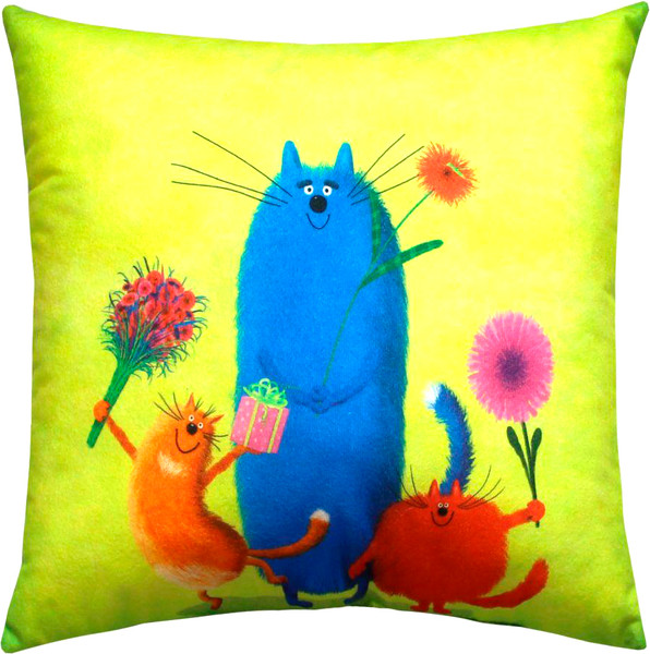 Изображение товара Подушка декоративная MATEX Kotoklism line. Три кота / 52-166 (лайм/оранжевый/синий)