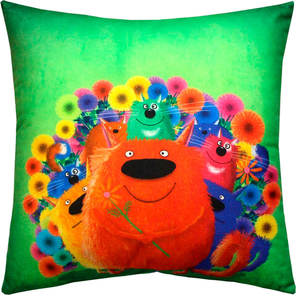 Изображение товара Подушка декоративная MATEX Kotoklism line. Коты-цветы / 52-210 (зеленый/синий)