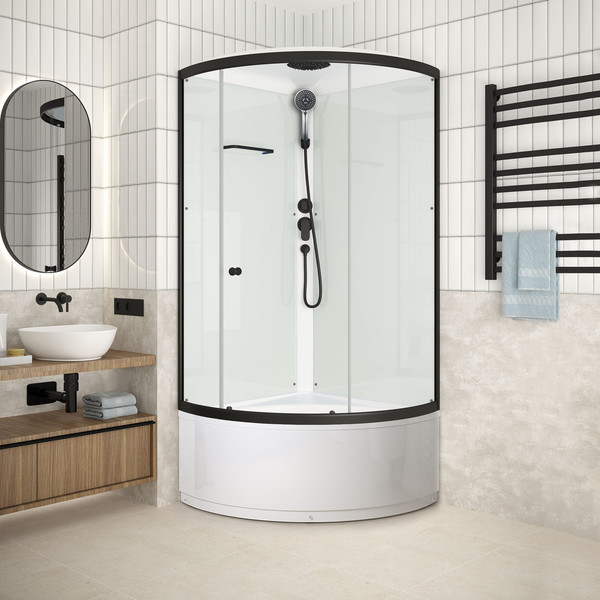 Изображение товара Душевая кабина Domani-Spa Simple 99 high Black / DS01Sm99HWCl00.Gt-V1.2-Black (белый/прозрачное стекло)