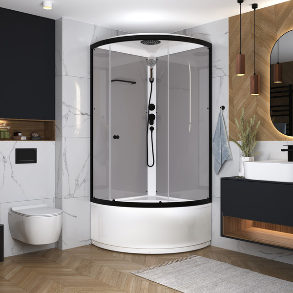 Изображение товара Душевая кабина Domani-Spa Simple 99 high Black / DS01Sm99HGrCl00.Gt-V1.2-Black (серый/прозрачное стекло)