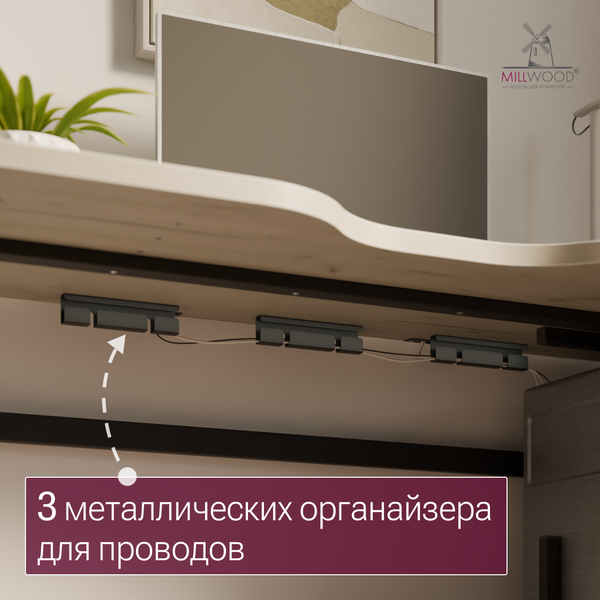 Изображение товара Компьютерный стол Millwood Каир 2 с вырезом 140x80x74.2 (дуб белый Craft/металл черный)