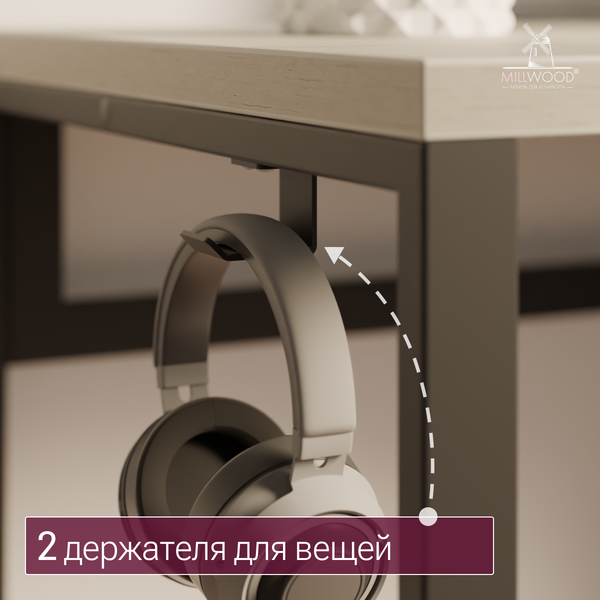 Изображение товара Компьютерный стол Millwood Каир 2 с вырезом 140x80x74.2 (дуб белый Craft/металл черный)