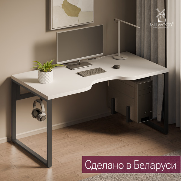 Изображение товара Компьютерный стол Millwood Каир 2 с вырезом 140x80x74.2 (белый/металл черный)