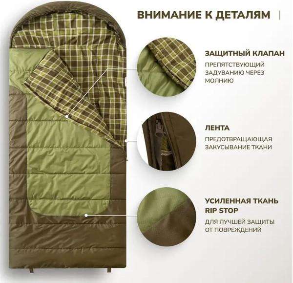 Изображение товара Спальный мешок RSP Outdoor Chill 200 Big / SB-СH-200-BIG-GNBR-R (зеленый/коричневый)