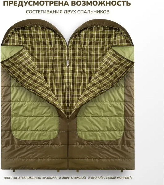 Изображение товара Спальный мешок RSP Outdoor Chill 200 Big / SB-СH-200-BIG-GNBR-R (зеленый/коричневый)