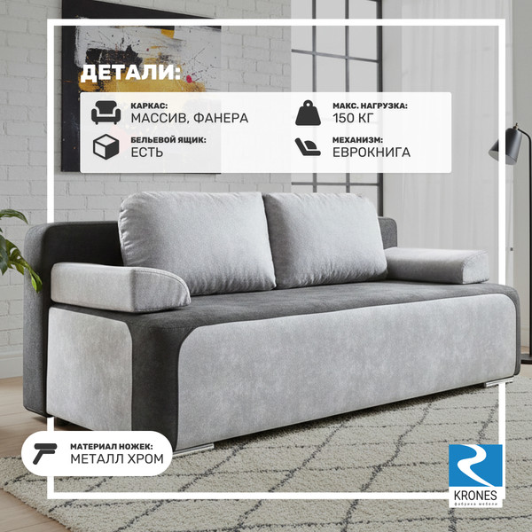 Изображение товара Диван KRONES Атлант (велюр графит/серый)