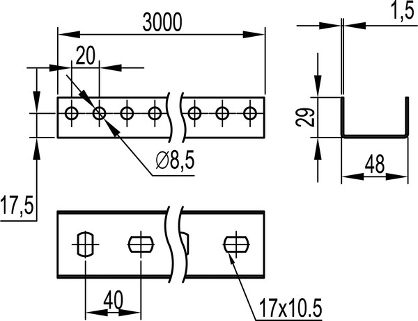 Изображение товара Профиль монтажный DKC П-образный 29x48 L3000 1.5мм PSL / BPL2930
