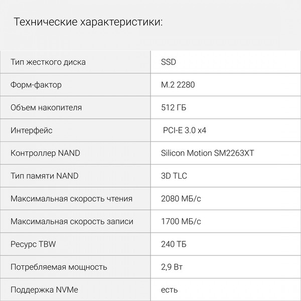 Изображение товара SSD диск Digma Mega S3 M.2 2280 512GB DGSM3512GS33T