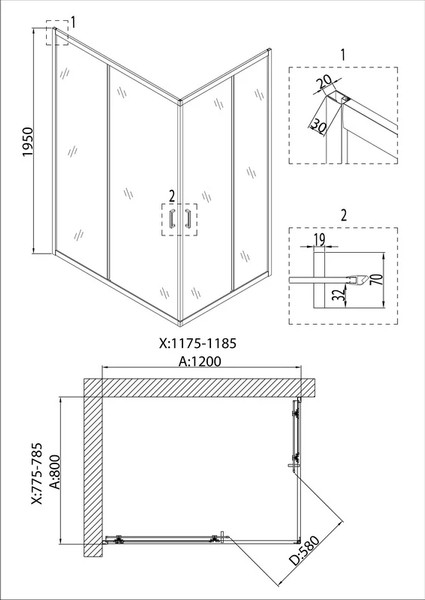 Изображение товара Душевой уголок Niagara NG-6610-08 120x80x195 (прозрачное стекло)