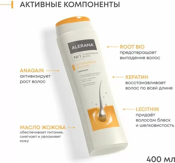 Изображение товара Шампунь для волос Alerana Интенсивное питание (400мл)