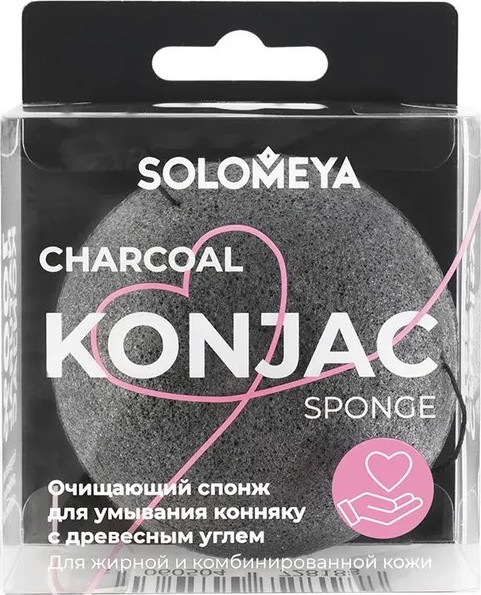 Изображение товара Спонж для умывания Solomeya Charcoal Konjac с древесным углем / 06-971