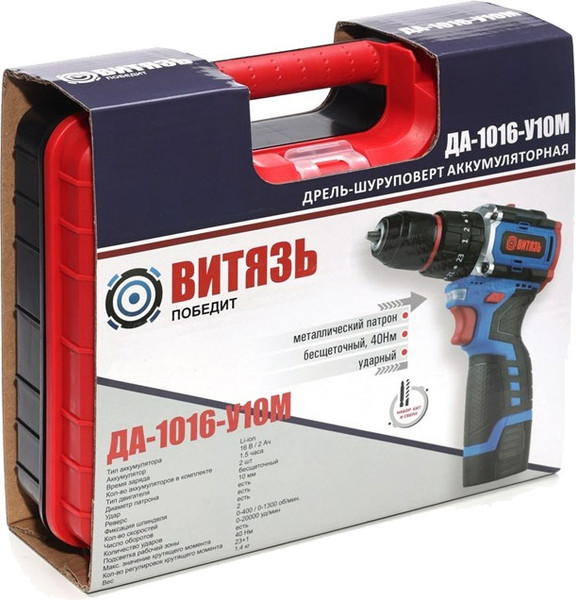 Изображение товара Аккумуляторная дрель-шуруповерт ВИТЯЗЬ ДА-1016-У10М