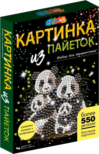 Изображение товара Набор для творчества MultiArt Картина пайетками Семья панд / SEQPIC-FAMPAN-110715