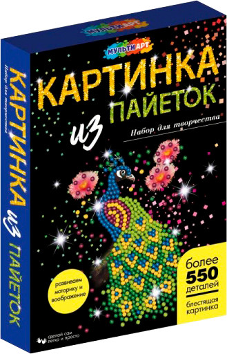 Изображение товара Набор для творчества MultiArt Картина пайетками Павлин / SEQPIC-PEACOCK-110708