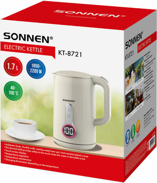 Изображение товара Электрочайник Sonnen KT-8721 / 454688 (бежевый)