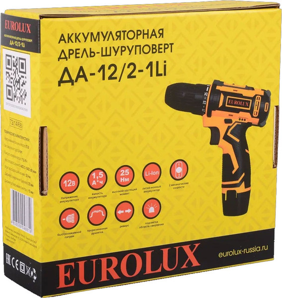 Изображение товара Аккумуляторная дрель-шуруповерт EUROLUX ДА-12/2-1Li ( 72/14/68)