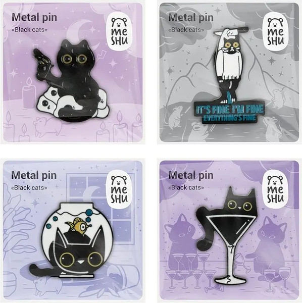 Изображение товара Набор значков Meshu Black cats / MS_60346 (4шт)