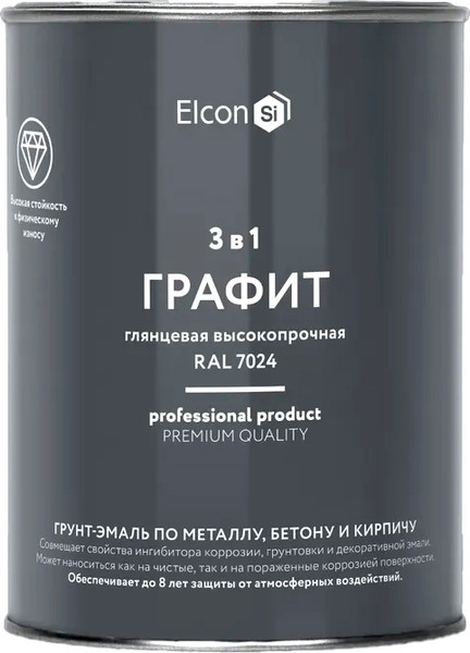 Изображение товара Грунт-эмаль Elcon По ржавчине 3в1 (800г, глянцевый графит)