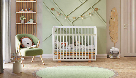 Изображение товара Детская кроватка Polini Kids Simple 342 с маятником / 0003168-17 (белый/натуральный)