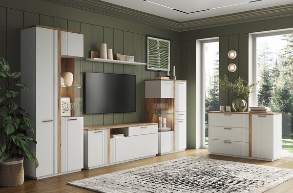 Изображение товара Шкаф с витриной Anrex Mateo 1V2D1S P (белый/дуб наварра)