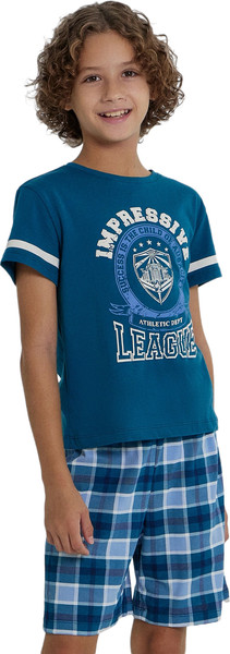 Изображение товара Пижама детская Mark Formelle 563322-1 (р.98-52, сине-бирюзовый/сине-бирюзовая клетка)