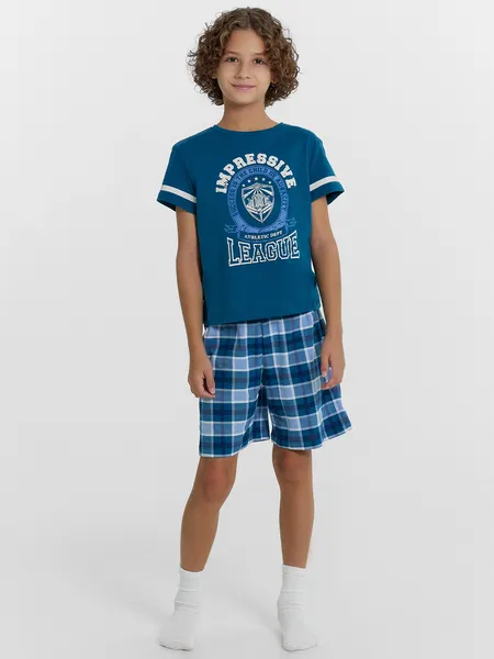 Изображение товара Пижама детская Mark Formelle 563322-1 (р.98-52, сине-бирюзовый/сине-бирюзовая клетка)